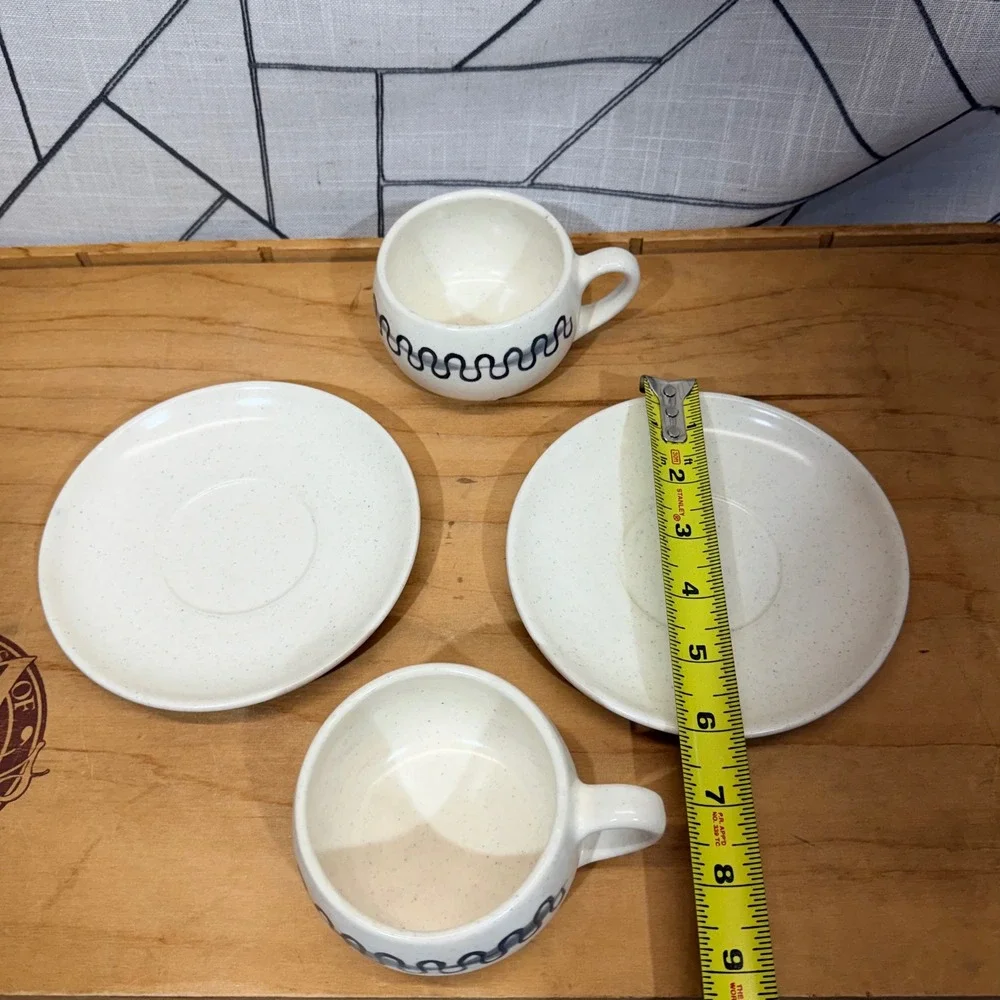 Vintage Poppytrail by Metlox Blue Wavy Squiggle Cup and Saucer Set of 2‎ CHIPPED